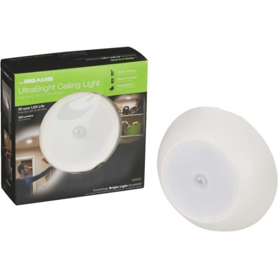 Mr. Beams UltraBright 300-Lumen White Motion Sensing/Dusk-To-Dawn Outdoor Battery Operated LED Ceiling Light Fixture