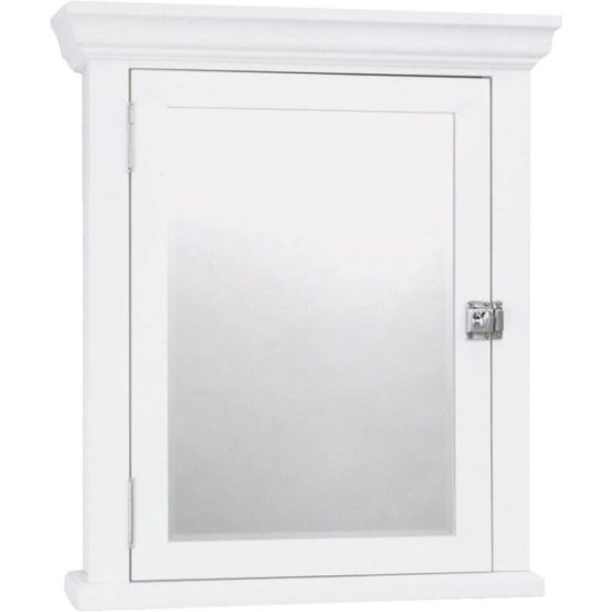 Zenith American White 22.25 In. W x 27.25 In. H x 5.75 In. D Single Mirror Surface Mount Crown Pediment Medicine Cabinet