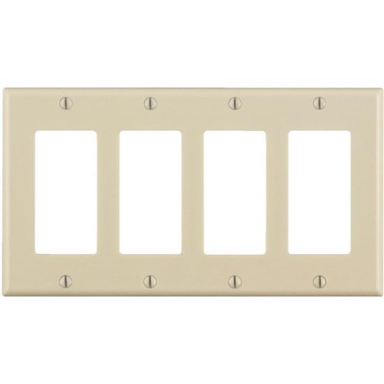 Leviton Decora 4-Gang Smooth Plastic Rocker Decorator Wall Plate, Light Almond