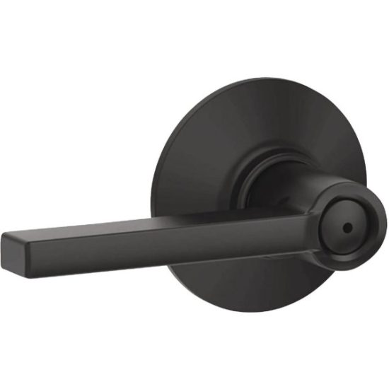 Schlage Latitude Lever with Collins Trim Matte Black Bed & Bath Lock