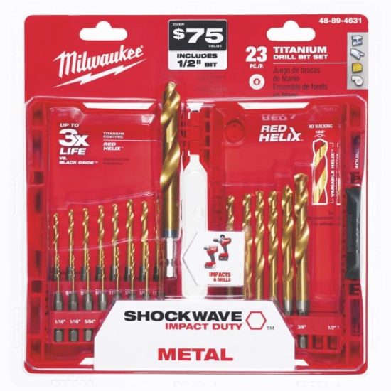 Milwaukee SHOCKWAVE 23-Piece Impact Duty Titanium Hex Shank Drill Bit Set, 1/16 In. thru 3/8 In.
