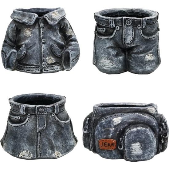 Alpine 5.75 In. W. x 4.50 In. H. x 6.69 In. L. Polyresin Denim Gear Mini Planter
