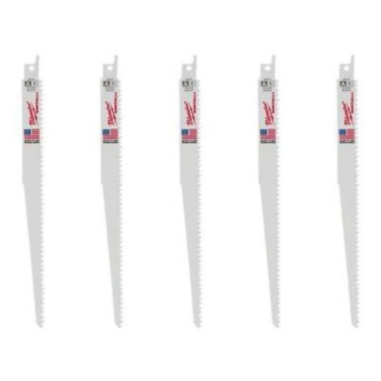 Milwaukee SAWZALL 9 In. 6 TPI Wood Fleam Ground Reciprocating Saw Blade (5-Pack)