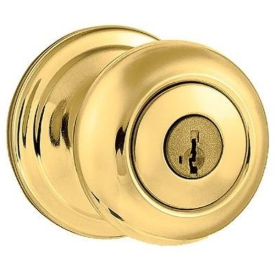 Kwikset Signature Series Polished Brass Juno Entry Door Knob with SmartKey