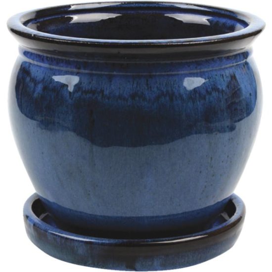 Southern Patio Wisteria 6 In. Dia. x 5.3 In. H. Dripping Blue Clay Planter