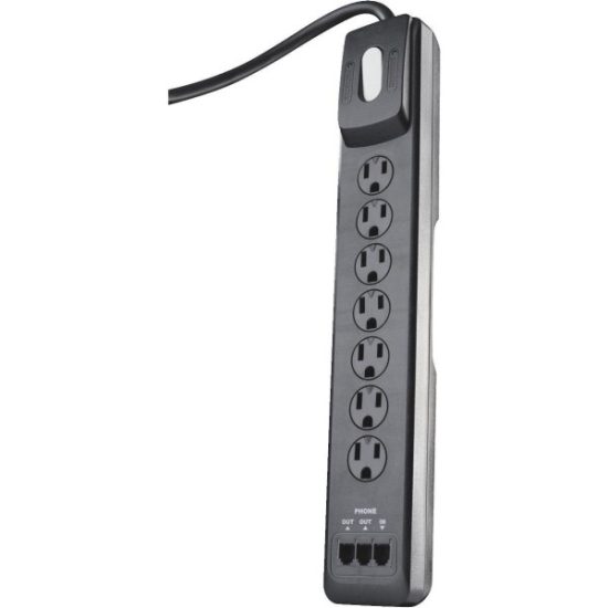 Woods 7-Outlet 2480J Black Multi-Media Surge Protector Strip with 6 Ft. Cord