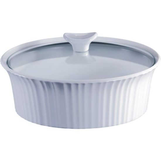 Corningware 2-1/2 Qt. Stoneware French White Round Covered Casserole Dish