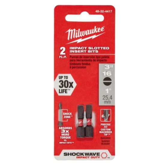 Milwaukee SHOCKWAVE #8 Slotted 1 In. Insert Impact Screwdriver Bit (2-Pack)