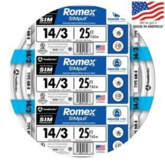 Romex 25 Ft. 14/3 Solid White NMW/G Electrical Wire