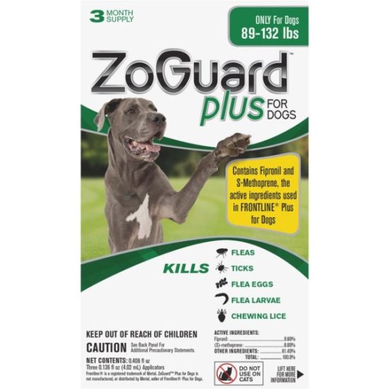 ZoGuard Plus 3-Month Supply Flea & Tick Treatment For Dogs 89 Lb. to 132 Lb.