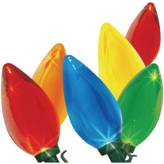 Super Bright Transparent Multi 25-Bulb C9 LED String Light Set with Green Wire