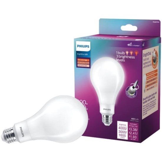 Philips BrightDial 300/200/100W Equivalent Soft White A23 Medium LED Light Bulb