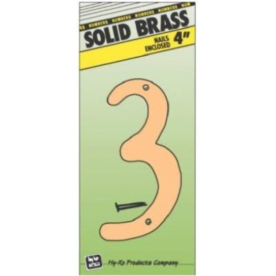 Hy-Ko 4 In. Polished Brass House Number Three