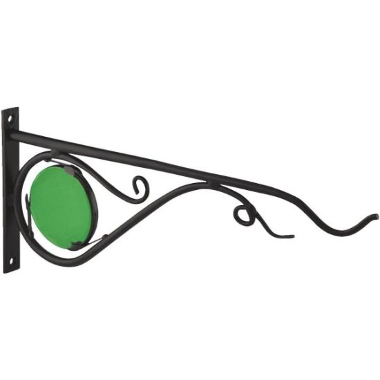 Panacea 15 In. Black w/Green Stained Glass Forged Metal Decorative Hanging Plant Bracket
