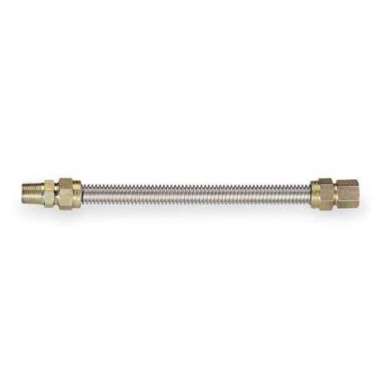 Dormont 1/2 In. OD x 18 In. Coated Stainless Steel Gas Connector, 1/2 In. FIP x 1/2 In. MIP (Tapped 3/8 In. FIP)