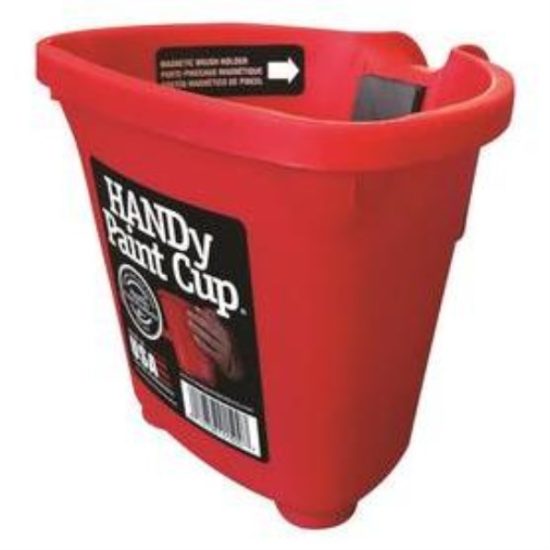 HANDy Paint Cup 1 Pt. Red Painter's Bucket with Hand Rest and Magnetic Brush Holder
