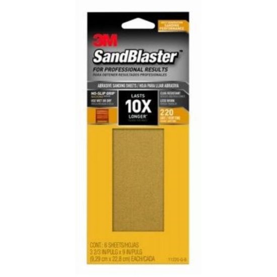 3M SandBlaster No Slip Grip Backing 3-2/3 In. x 9 In. 220 Grit Fine Sandpaper (6-Pack)