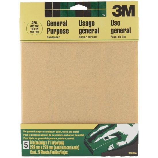 3M General-Purpose 9 In. x 11 In. 220 Grit Very Fine Sandpaper (5-Pack)