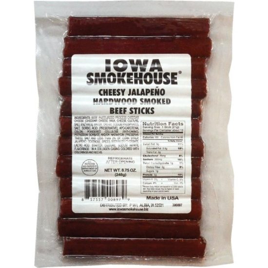 Iowa Smokehouse 8.75 Oz. Cheesy Jalapeno Hardwood Smoked Beef Sticks