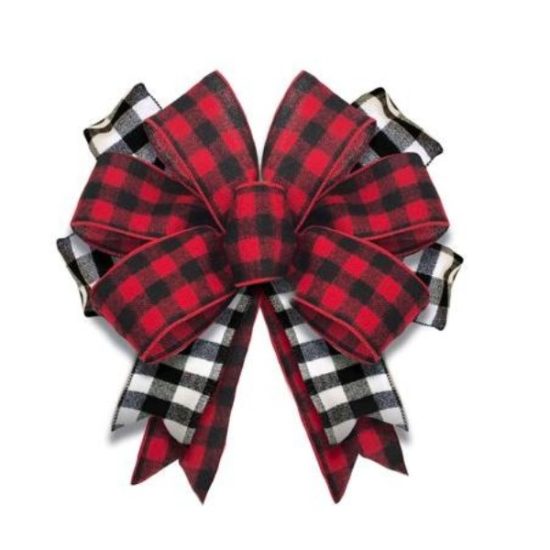 Black and Red Buffalo Check Door Tag Bow