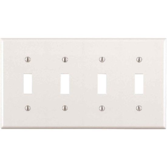 Leviton 4-Gang Plastic Toggle Switch Wall Plate, White