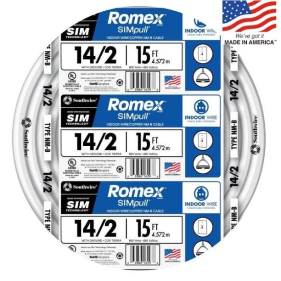 Romex 15 Ft. 14/2 Solid White NMW/G Electrical Wire