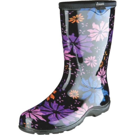 Sloggers Women's Size 7 Black w/Flowers Rain & Garden Rubber Boot