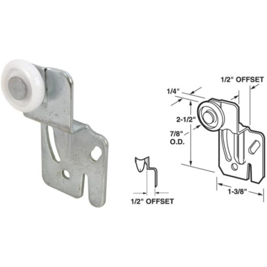 Prime-Line Offset Adjustable 2-1/2 In. H. x 1/2 In. Single Wheel Back Bypass Door Roller (2-Count)