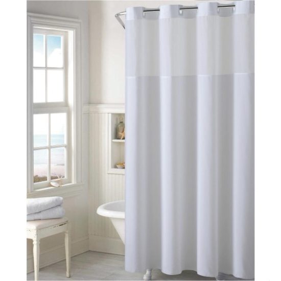 SureFit 71 In. x 74 In. Solid White Microfiber Hookless Shower Curtain with PEVA Liner